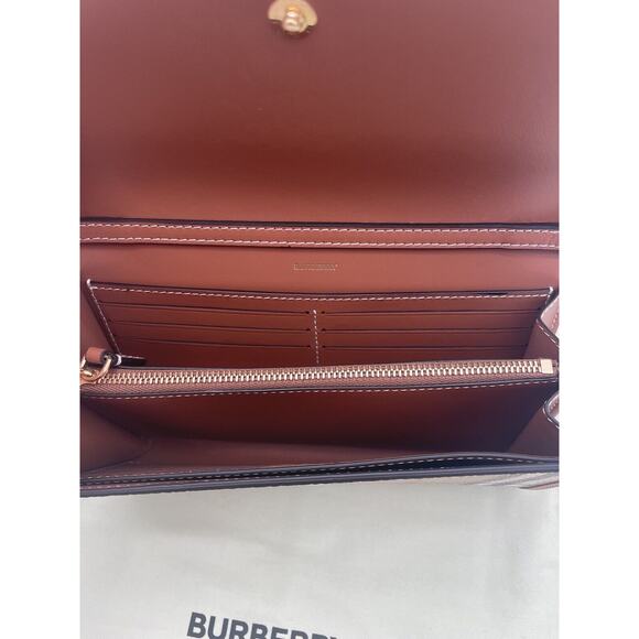 NEW! BURBERRY CHECK CHAIN WALLET CLUTCH CROSSBODY SHOULDER BAG PURSE NWT - Picture 13 of 15